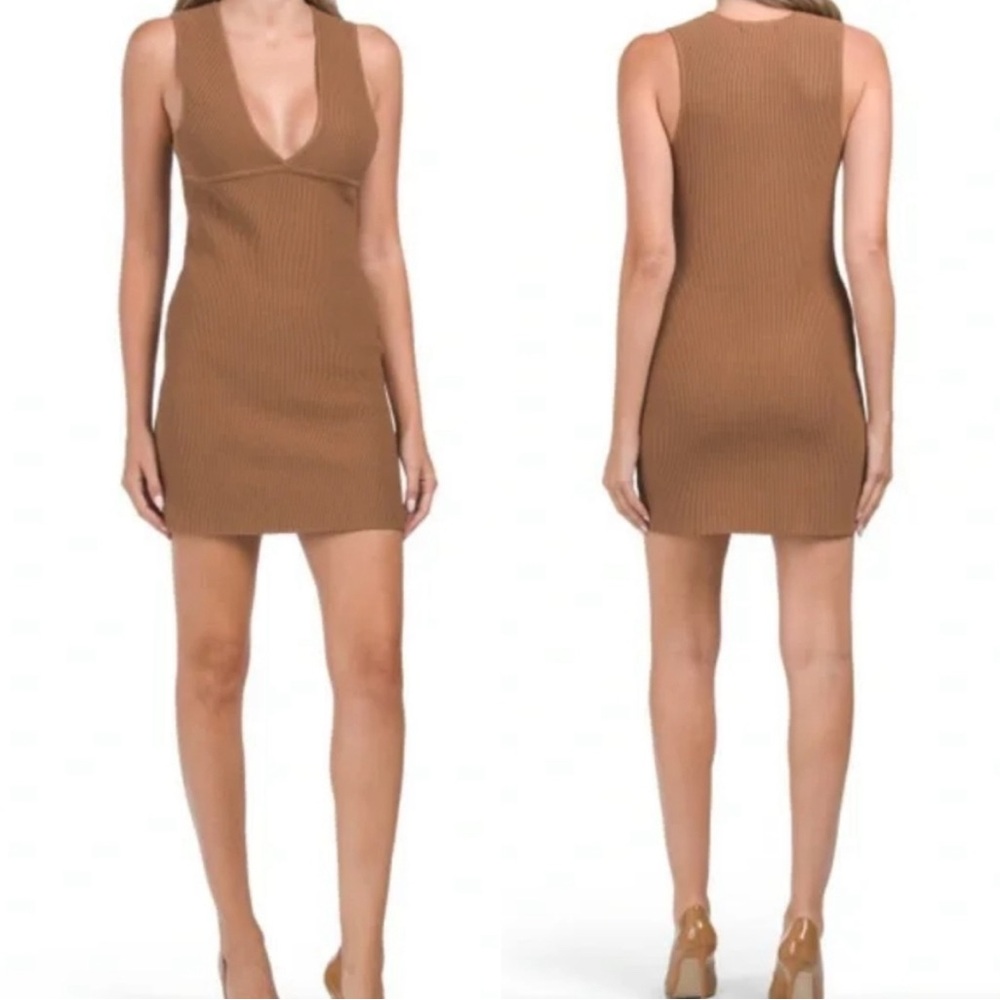 House of Harlow 1960 Luxe Essentials Sleeveless V Neck Ribbed Mini Dress Small